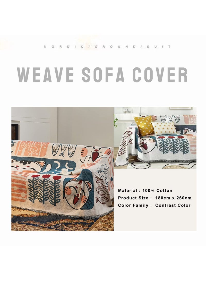 KYD Nordic Style 3-Seater Sofa Slipcover - Reversible Knitted Couch Cover with Tassels, Soft & Washable Throw Blanket, Non-Slip, Large Size 180x260CM  - Image 4