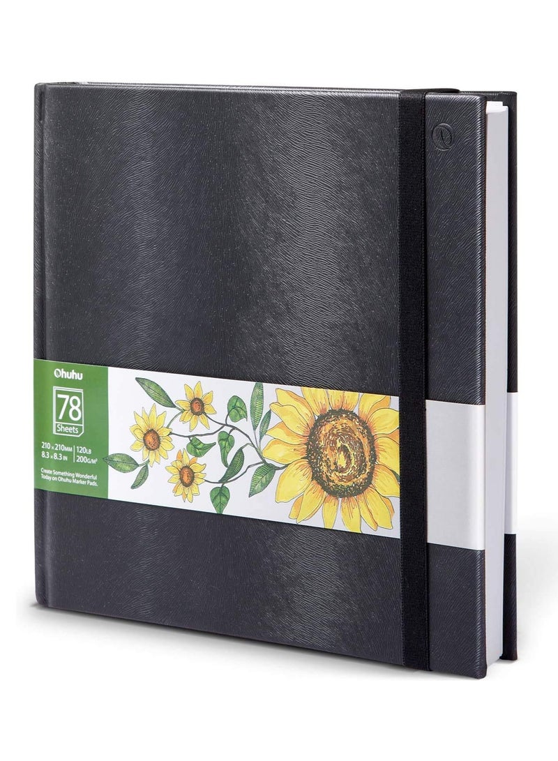 Ohuhu Ohuhu Sketchbook Marker Paper Pad: 8.3"x8.3" (210mm x 210mm) Square Art Sketch Book Drawing Papers 78 Sheets/156 Pages 120 LB/200 GSM Hardcover Sketching Books for Markers Heavyweight Sketchpad  - Image 1