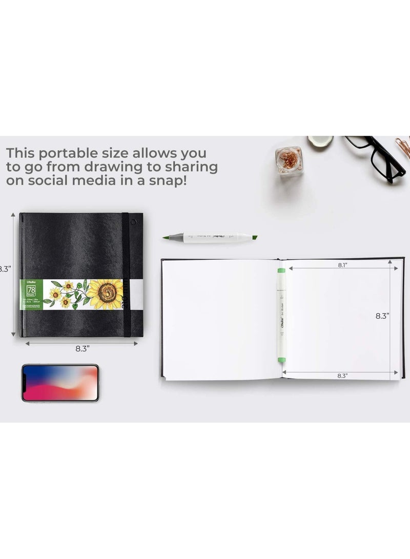 Ohuhu Ohuhu Sketchbook Marker Paper Pad: 8.3"x8.3" (210mm x 210mm) Square Art Sketch Book Drawing Papers 78 Sheets/156 Pages 120 LB/200 GSM Hardcover Sketching Books for Markers Heavyweight Sketchpad  - Image 5