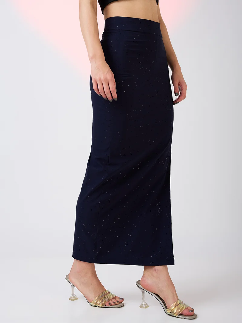 globus Women High Rise Side Slit Bling Effect Maxi Pencil Party Skirt