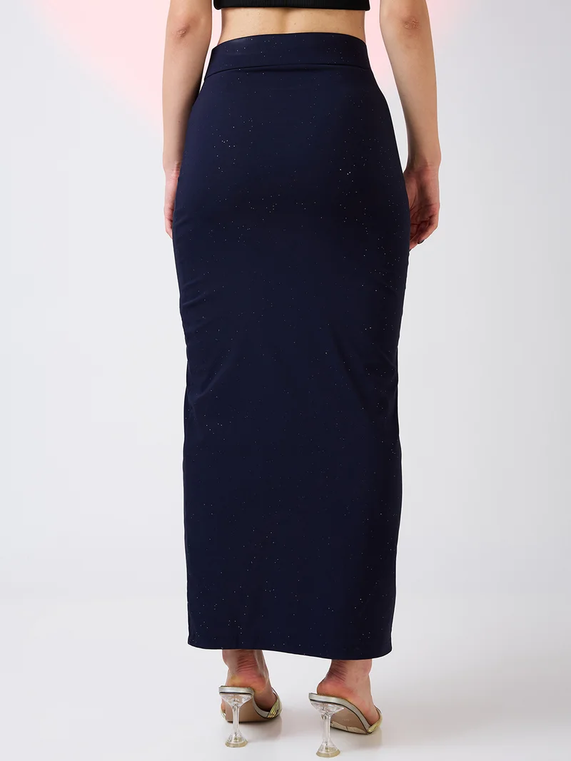 globus Women High Rise Side Slit Bling Effect Maxi Pencil Party Skirt