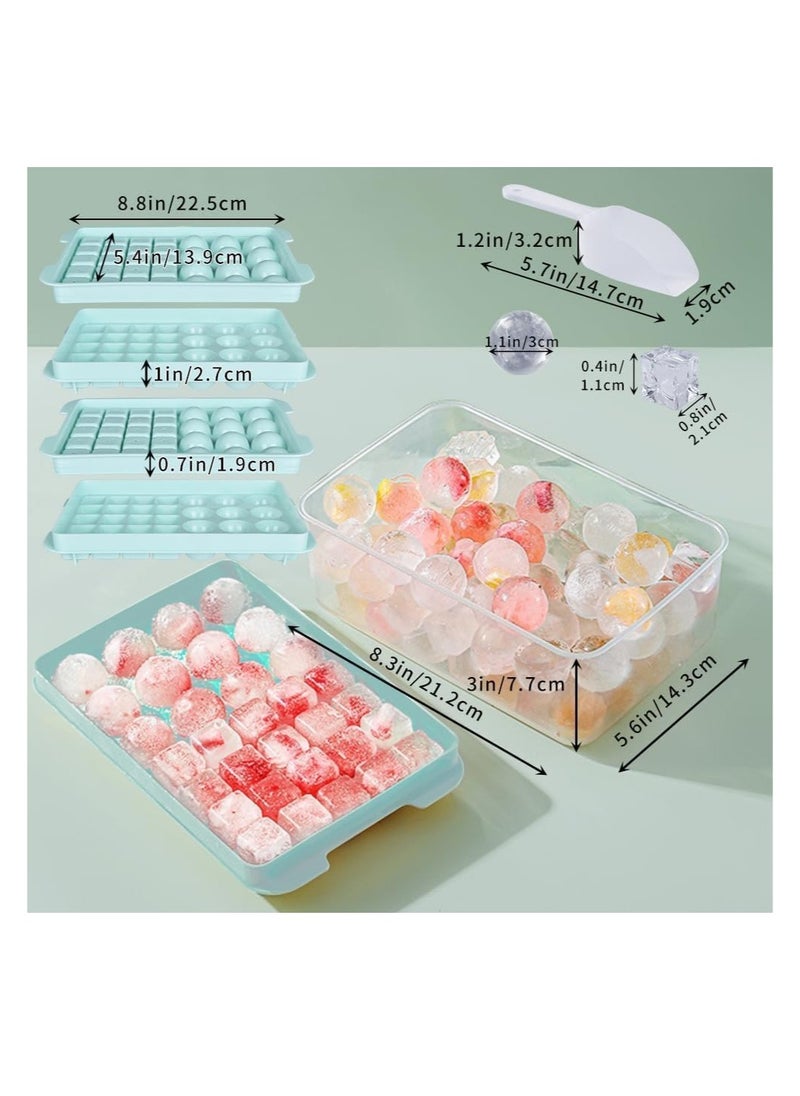 Rightsure - Ice Cube Tray with Lid and Bin for Freezer,Round and square ice cube molds for Freezer, ice tray with Container Ice Cube Tray Making 66PCS Sphere Ice Chilling Cocktail Whiskey Tea Coffee Wearing spoon - Image 1