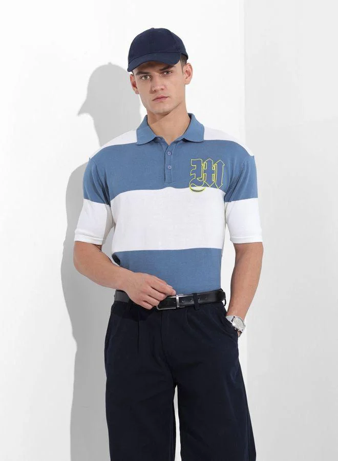 ذا انديان كراج كو Men Oversized Fit Solid Polo Neck Half Sleeves T-Shirt