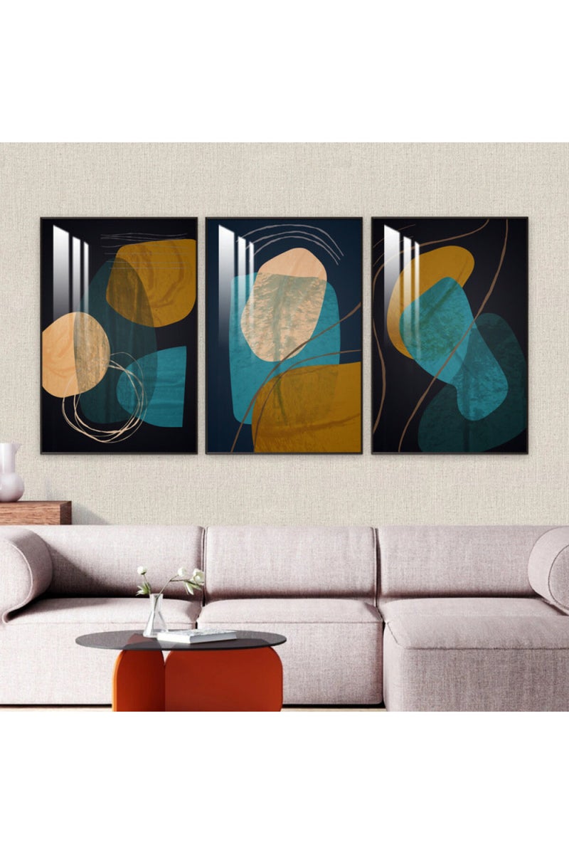 ماركتنا ثلاث لوحات جدارية خشبية بإطار وطبقة أكريليك شفافة - Image 1