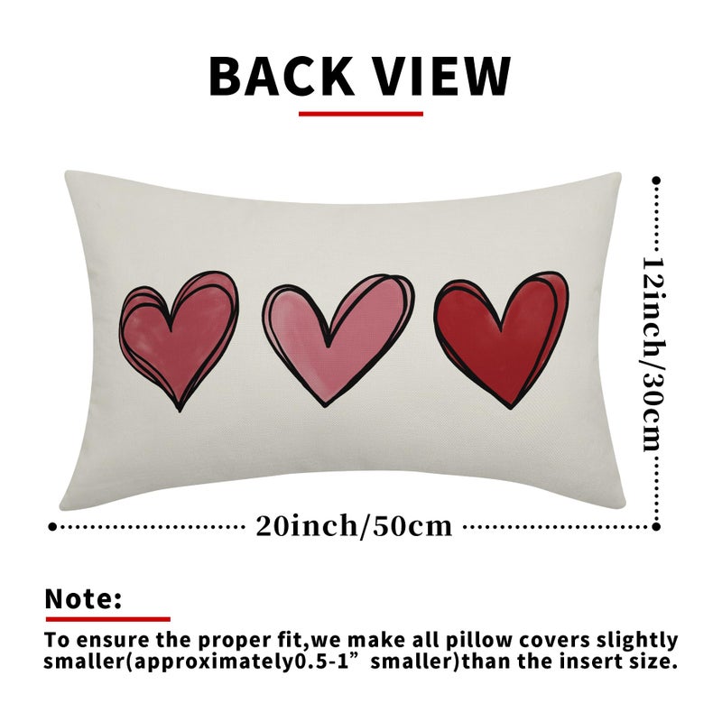 aportt Valentines Day Lumbar Pillow Covers 12X20 Inch Red Pink Heart Valentine's Day Decorative Rectangular Pillow Cases Cute Holiday Throw Pillows Set of 2 Home Decor for Sofa Porch Couch Outdoor - Image 3