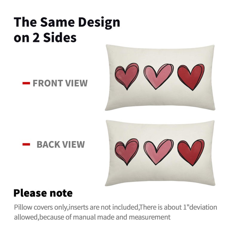aportt Valentines Day Lumbar Pillow Covers 12X20 Inch Red Pink Heart Valentine's Day Decorative Rectangular Pillow Cases Cute Holiday Throw Pillows Set of 2 Home Decor for Sofa Porch Couch Outdoor - Image 4