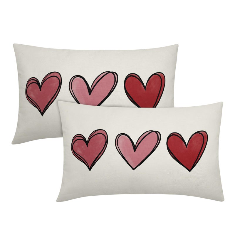 aportt Valentines Day Lumbar Pillow Covers 12X20 Inch Red Pink Heart Valentine's Day Decorative Rectangular Pillow Cases Cute Holiday Throw Pillows Set of 2 Home Decor for Sofa Porch Couch Outdoor - Image 1