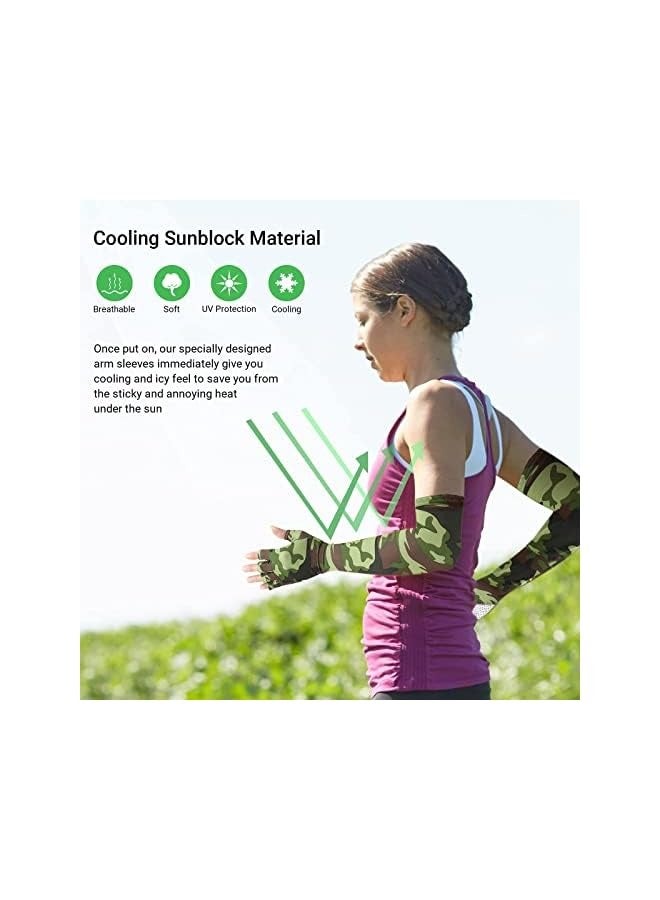 PROMASS Sun Protection Arm Sleeves, Camouflage Sun UV Protection Sleeves Outdoor Non-Slip Half Finger Riding Gloves Breathable High Elastic Fishing Sleeve (1 Pair, Green) - Image 4