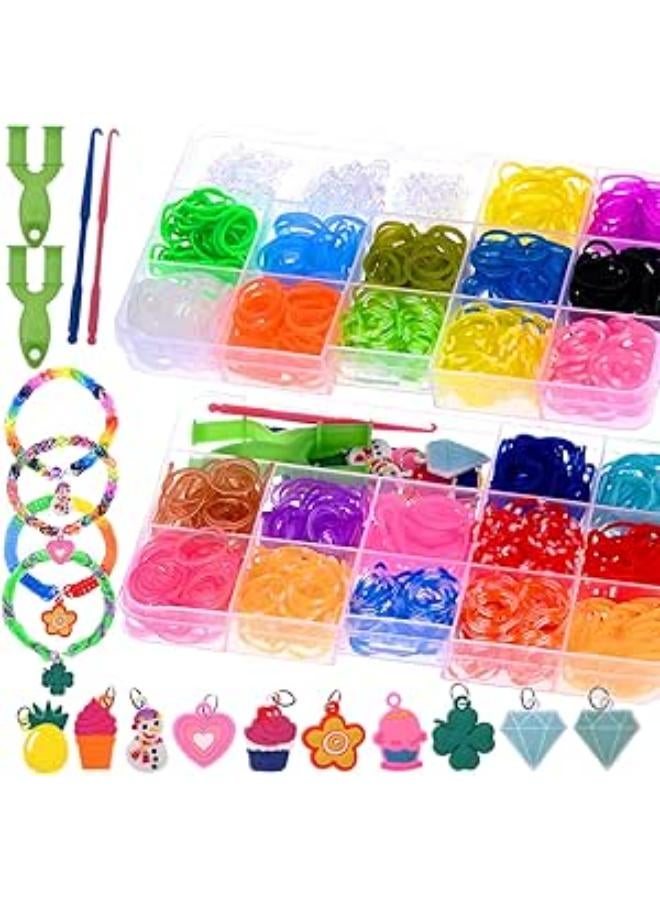 GOLDGE 1200+ PCS Rubber Elastic Bracelets, Loom Kit Elastic Bracelets Ecological Rubber with Storage Box for Birthday Gift Party Toys Children Over 6 Years 
