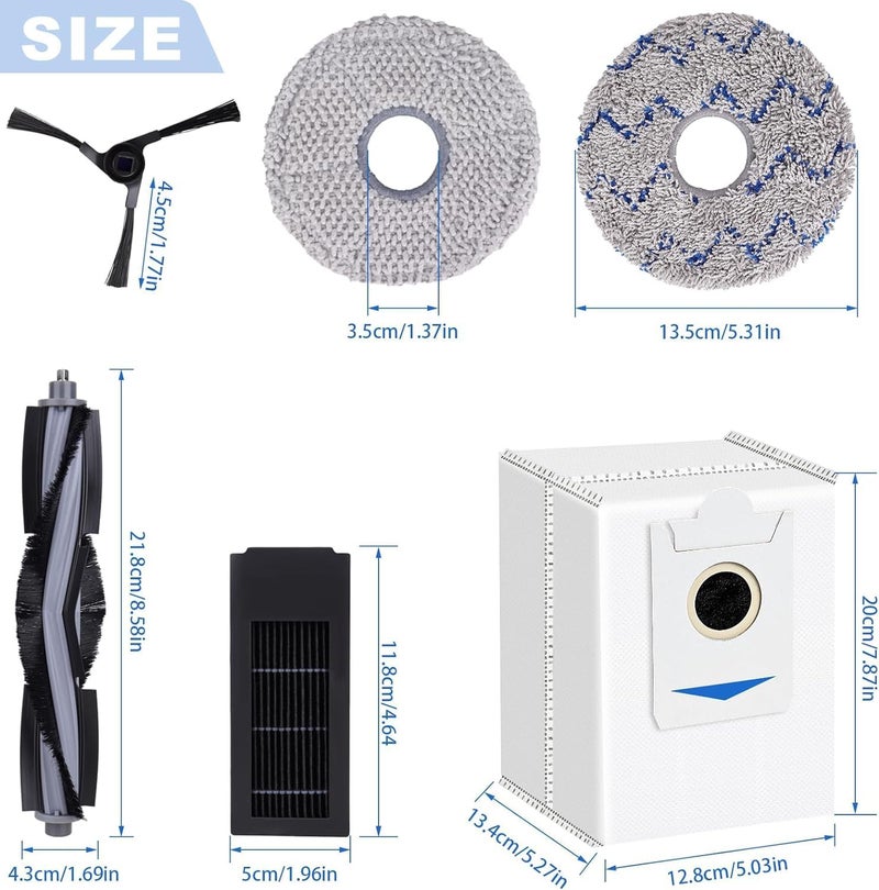 مجموعة إكسسوارات بديلة لمكنس روبوت Ecovacs Deebot X2 Omni / X2 / X2 Pro / DEX86، فرشاة رئيسية واحدة، 6 فرش جانبية، 4 مرشحات، 6 وسادات مسح، 6 أكياس غبار، فرشاة واحدة، YL-X2-Omni-Vacuum-Cleaner - Image 3