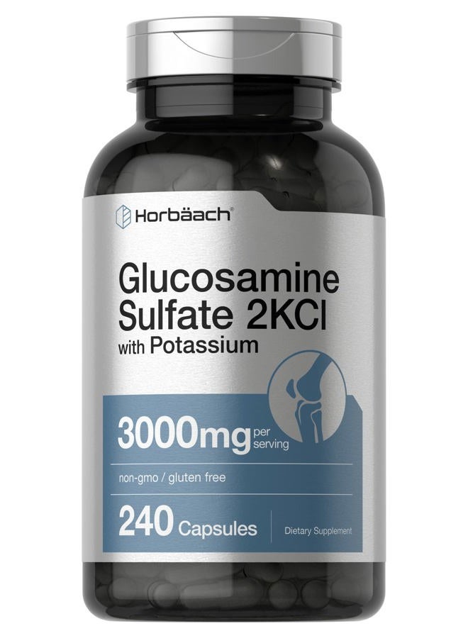 Horbäach Glucosamine Sulfate 2KCI with Potassium | 3000mg | 240 Capsules | Non-GMO and Gluten Free Supplement - Image 1