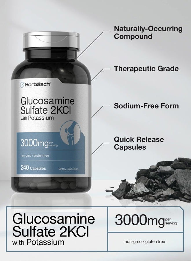 Horbäach Glucosamine Sulfate 2KCI with Potassium | 3000mg | 240 Capsules | Non-GMO and Gluten Free Supplement - Image 3