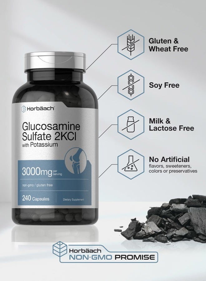 Horbäach Glucosamine Sulfate 2KCI with Potassium | 3000mg | 240 Capsules | Non-GMO and Gluten Free Supplement - Image 4