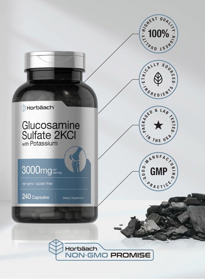 Horbäach Glucosamine Sulfate 2KCI with Potassium | 3000mg | 240 Capsules | Non-GMO and Gluten Free Supplement - Image 5
