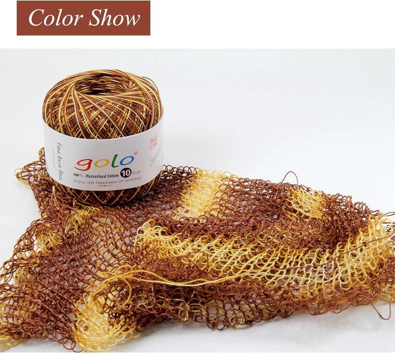 Golo Crochet Thread Size10 Yarn for Hand Knitting Lace Thread Brown-Yellow-D04 - Image 2