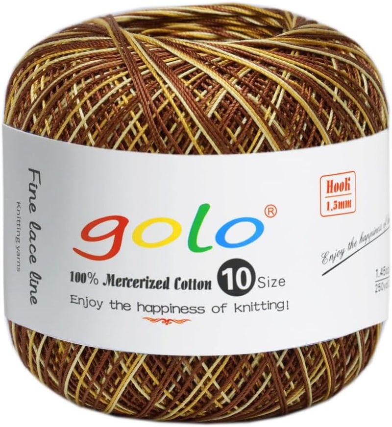 Golo Crochet Thread Size10 Yarn for Hand Knitting Lace Thread Brown-Yellow-D04 - Image 1