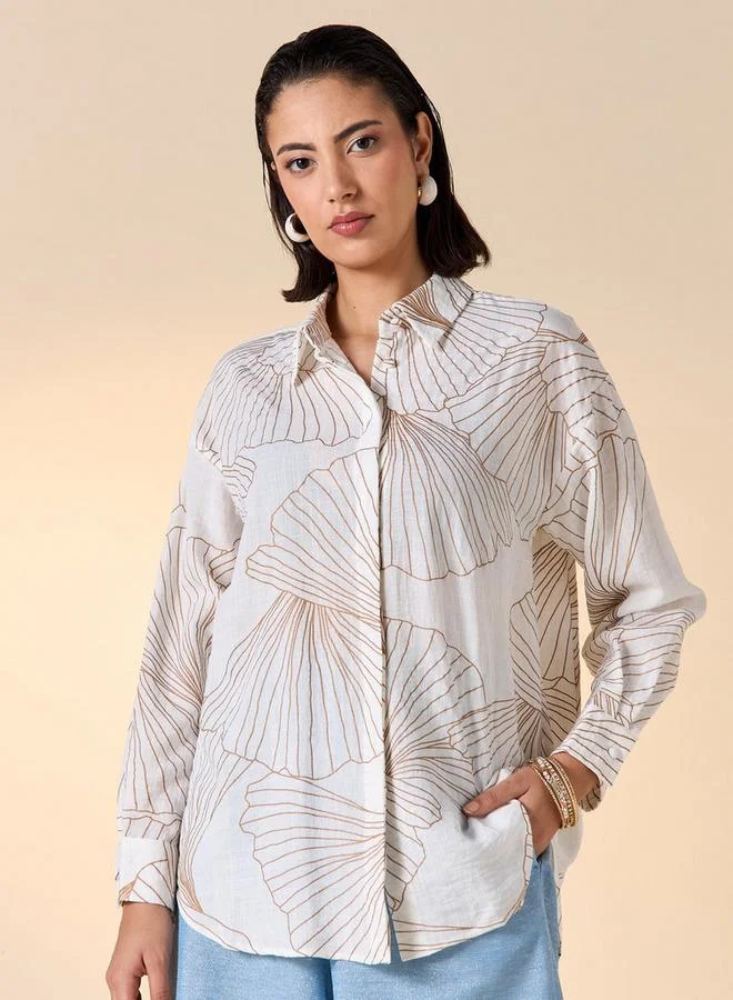 ايكونيك قميص بطبعة فويل أيقونية بأكمام طويلة وإغلاق بأزرار