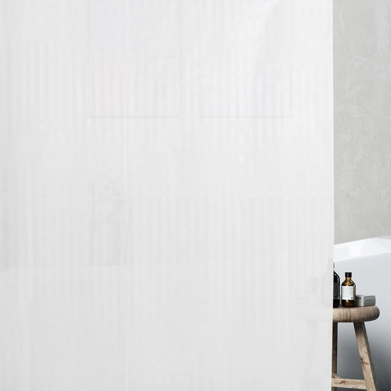 ستارة دش SHOWERORO المضادة للماء مقاس 180x180 سم باللون الأبيض مع خطوط وخطاطيف، فاصل حمام كبير جدًا للاستخدام المنزلي والفنادق - Image 5