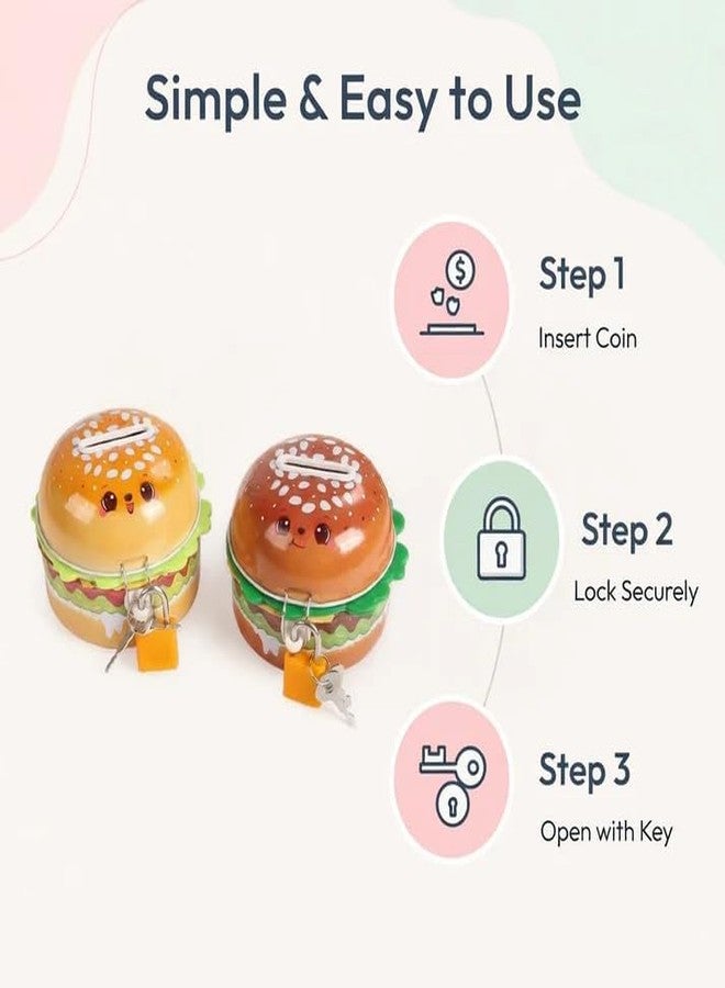 SQUICKLE حصالة نقود محمولة بتصميم كرتوني لطيف من SQUICKLE | صندوق توفير نقود بقفل برقم سري | حصالة نقود صغيرة هدية مثالية للأولاد والبنات، أفضل هدية تذكارية للأطفال (عبوة واحدة) (برجر) - Image 5