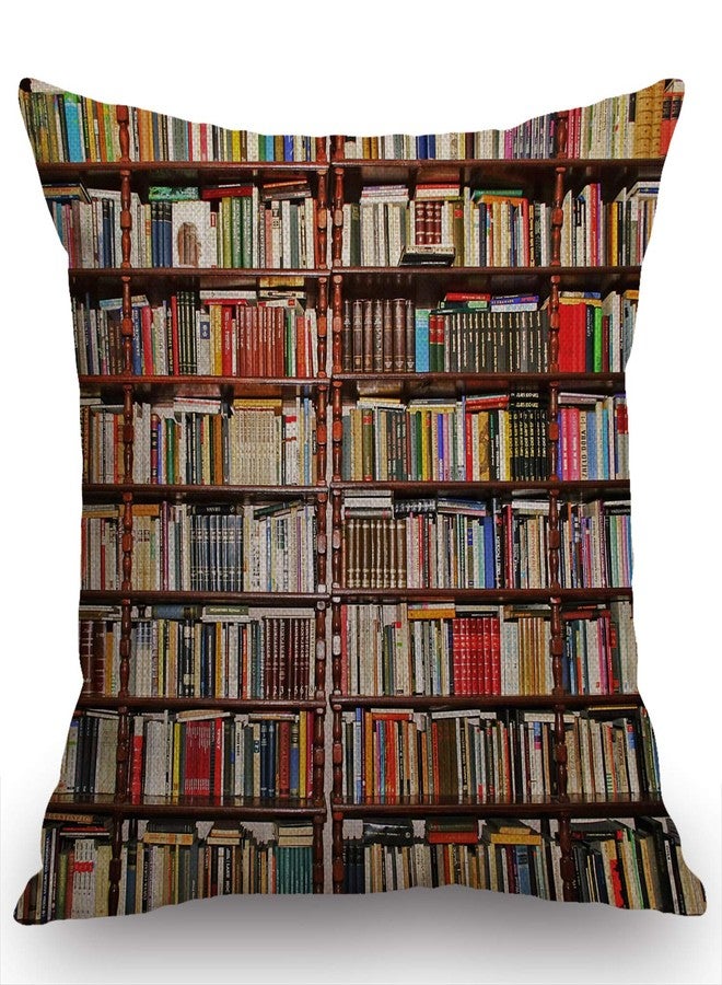 Swono Library Bookshelf Farmhouse Decor Family Decoration Cotton Linen Home Decorative Throw Pillow Case Cushion Cover with Words for Sofa Couch, 18 x 18 in - Image 1