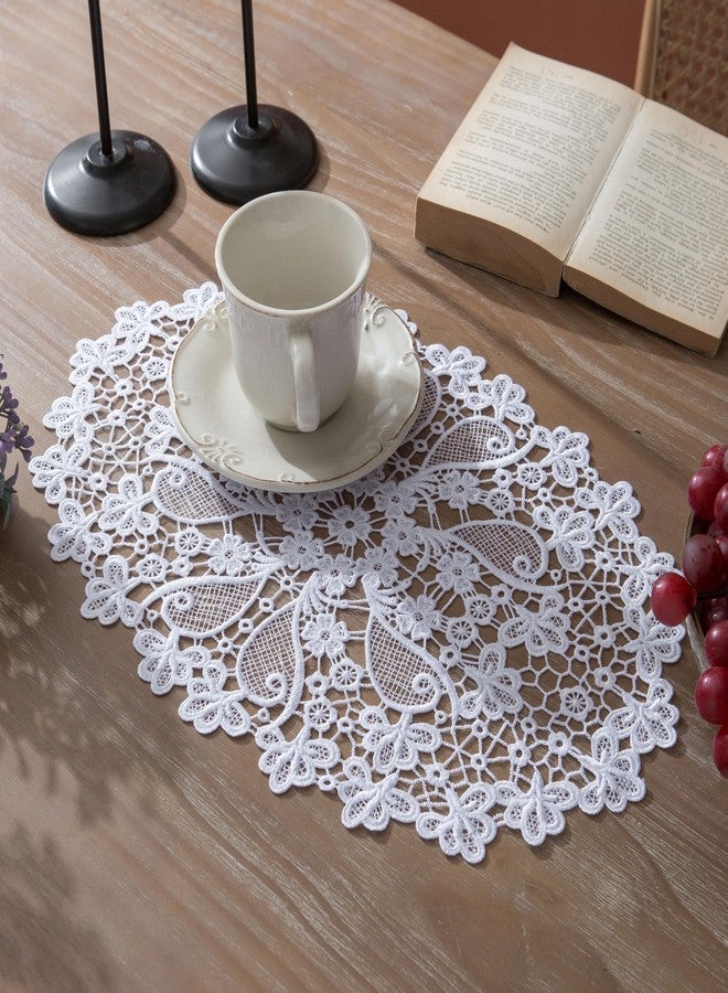 VIRFONOR 2pack Oval Lace Placemats for Dining Table,Delicate Floret Embroidered Lace Doilies vase mat for Christmas Daily Use, Washable (White Oval 11.8" ×17.6") - Image 2