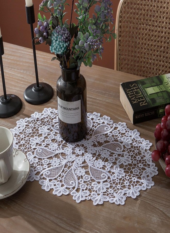 VIRFONOR 2pack Oval Lace Placemats for Dining Table,Delicate Floret Embroidered Lace Doilies vase mat for Christmas Daily Use, Washable (White Oval 11.8" ×17.6") - Image 3