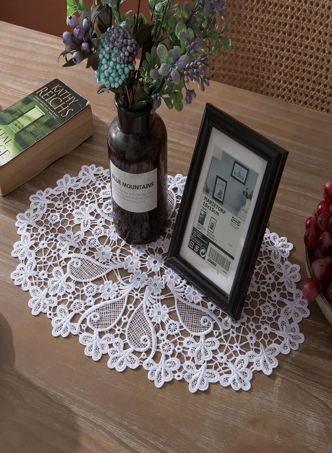 VIRFONOR 2pack Oval Lace Placemats for Dining Table,Delicate Floret Embroidered Lace Doilies vase mat for Christmas Daily Use, Washable (White Oval 11.8" ×17.6") - Image 4