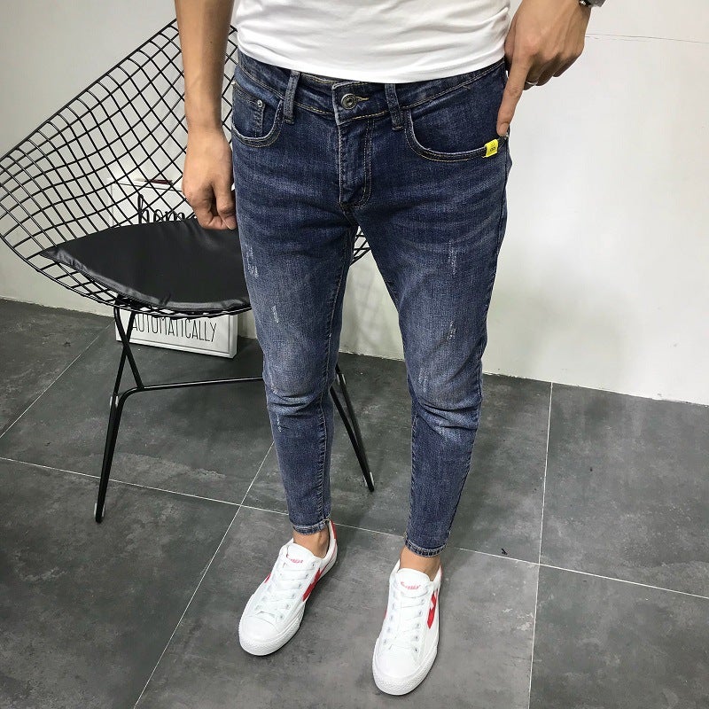 Generic Autumn New Jeans Mens Fashionable Brand Slim-fit Stretch Skinny All-match Trousers Korean Style Trendy Long Pants for Teenagers Blue 2336 Yellow Label Jeans 