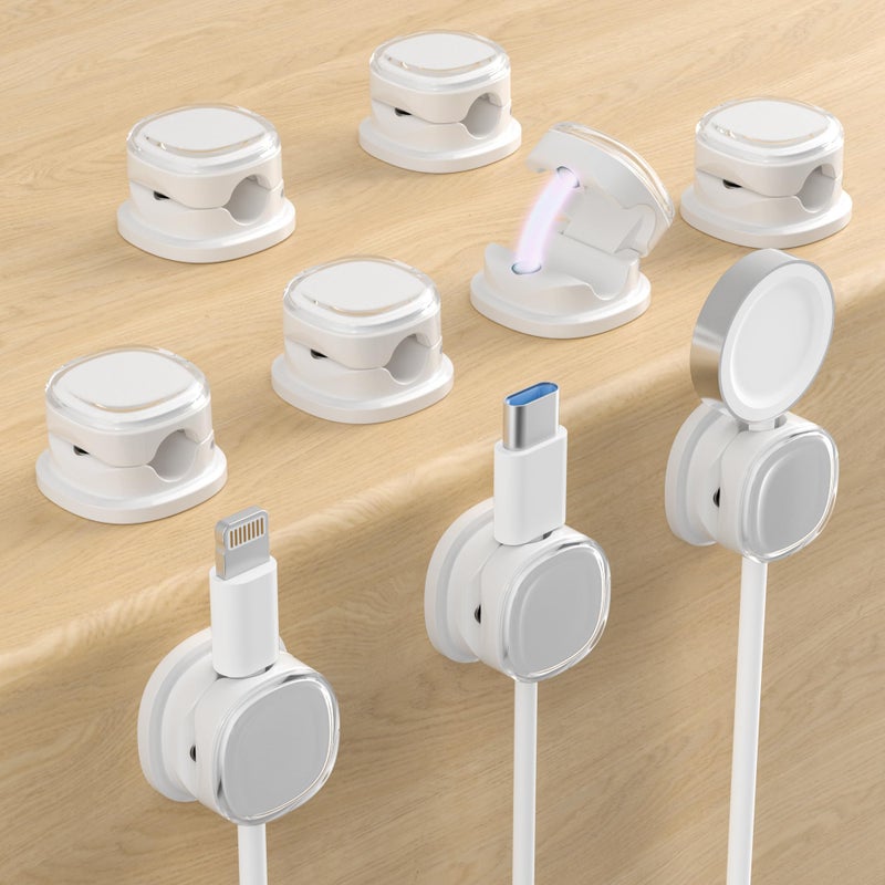 COOCAT Magnetic Cable Clips, Adjustable Cord Holder Management, Adhesive Wire Keeper Organizer for Home Office Desk Phone PC Car Wall Desktop Nightstand Appliance (9-PCS White) - Image 1