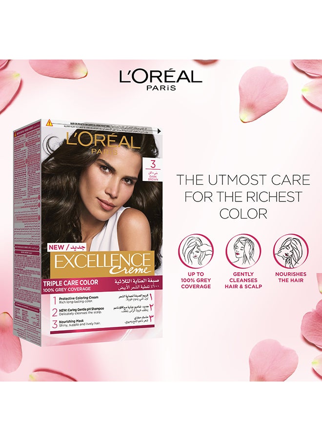 L'OREAL PARIS صبغة الشعر الدائمة Excellence Crème 3.0 بني غامق  - Image 3