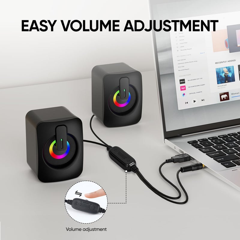 MELOGAGA RGB Computer Speakers, USB-Powered PC Speakers with 7-Color LED Backlight, 3.5mm Aux Compact Soundbar for Desktop, Laptop, Tablet â€“ Crisp Audio & Space-Saving Design - Image 5