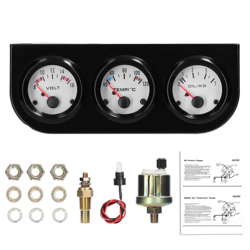 3 in 1 Multifunctional Car Meter Auto Gauge Kit 52mm Voltage Water Temperature Oil Pressure Meter Voltmeter with Sensor for Car Truck RV Marine Boat - Image 1