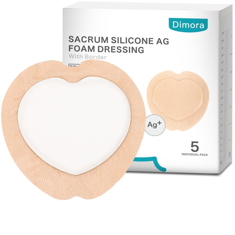 Dimora Ag Silver Sacrum Foam Wound Dressing Bandages Silicone Adhesive Border 7"x7" Waterproof Sacral Pads Absorbent Breathable Bed Sore Pressure Dressing - Image 1
