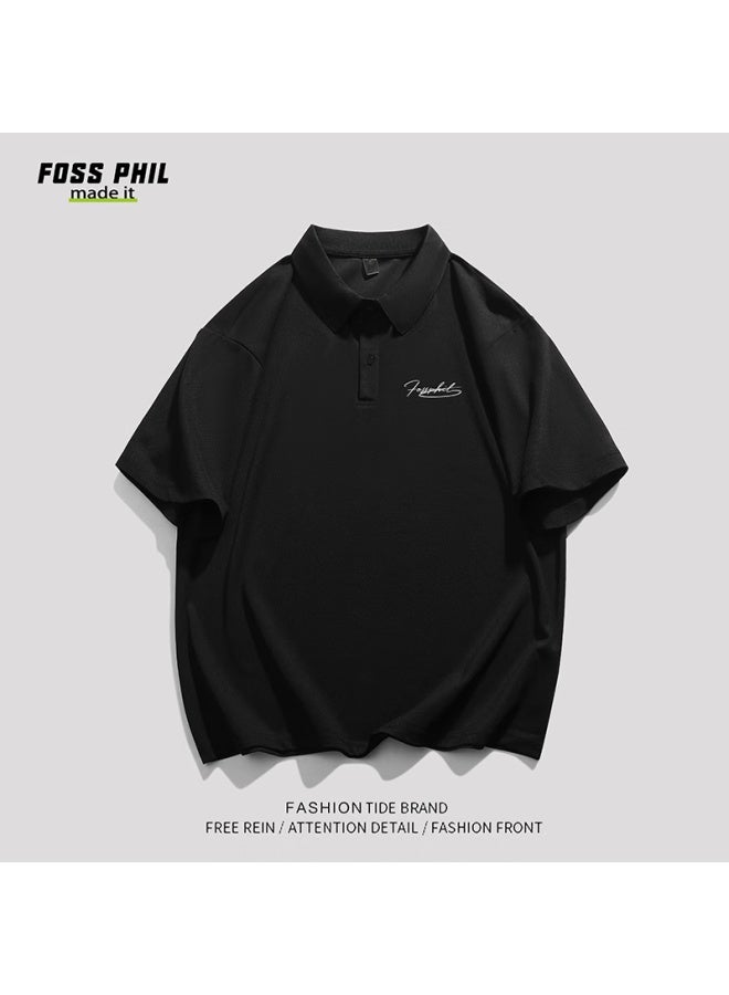 Foss Phil Short-sleeve Polo Shirt For Men, Summer Trendy Printed Loose Casual Undershirt T-shirt Top Men's Clothing Fpl01 White 2XL - Image 3