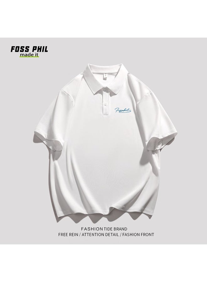 Foss Phil Short-sleeve Polo Shirt For Men, Summer Trendy Printed Loose Casual Undershirt T-shirt Top Men's Clothing Fpl01 White 2XL - Image 1