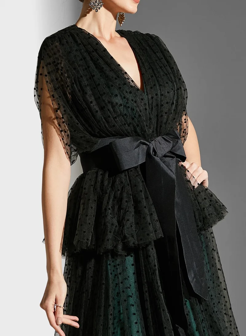 Threadz by Ajooni Belted Dotted Dress