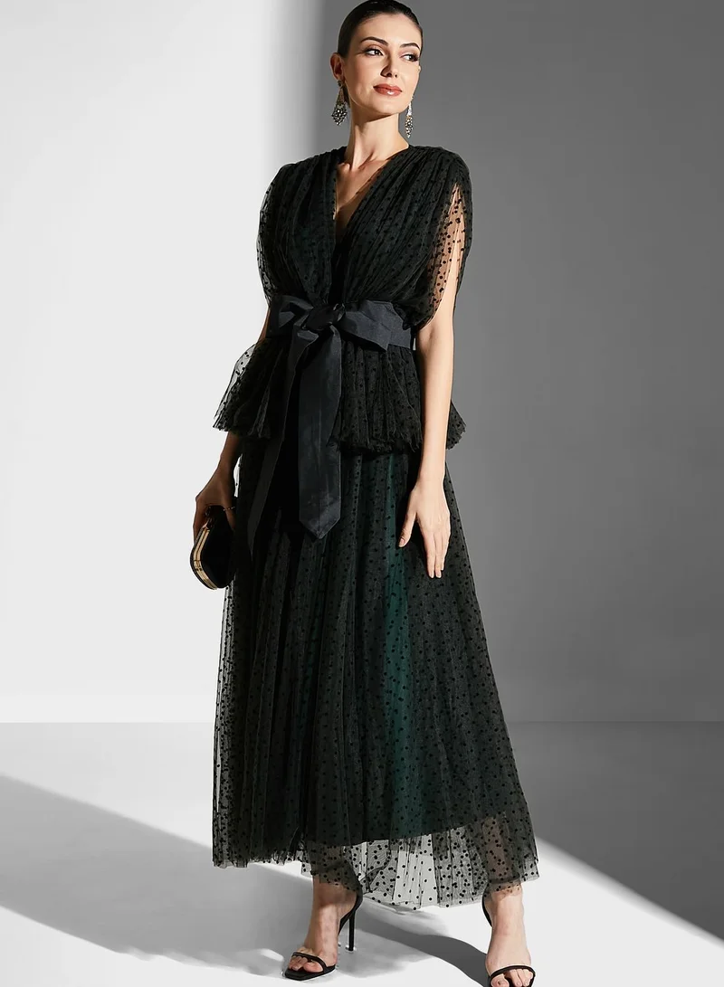 Threadz by Ajooni Belted Dotted Dress