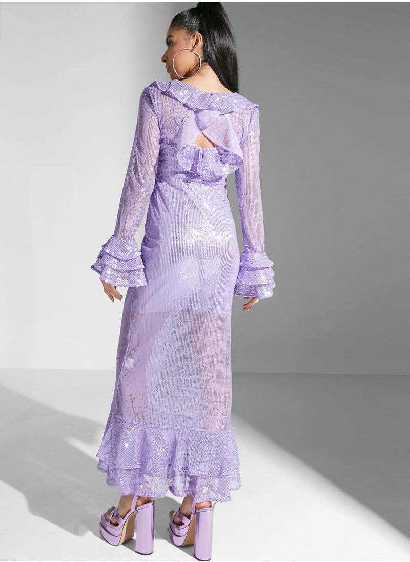 Amy Lynn - Cut Out Back Ruffle Hem Dress - Image 1