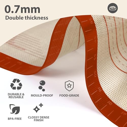 Dwavele Silicone Baking Mat with Measurements, Extra Large 0.7mm 24" x 16" Pastry Dough Sheet, Pie Crust Rolling sourdough tools Supplies for Making Pizza, Pie, Christmas Cookies, Bread, Non Stick - Image 2