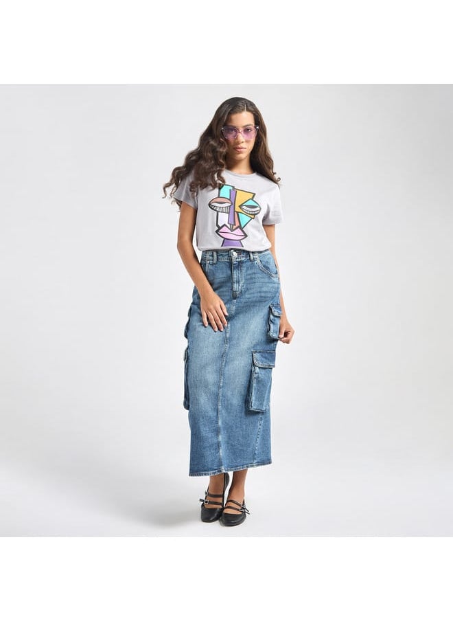 Lee Cooper Lee Cooper Solid A-line Maxi Denim Skirt with Pockets and Button Closure  - Image 2