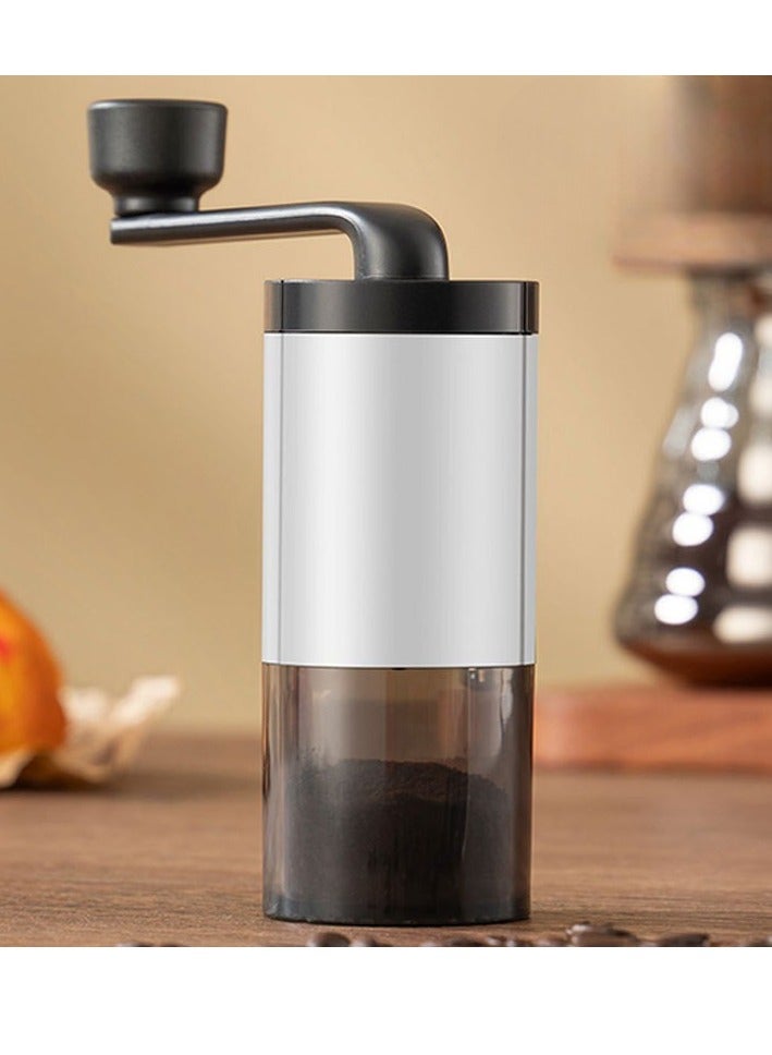 Mini Conical Hand Coffee Grinder, Ceramic Grinder, Hand Crank, Portable, Perfect for Home Espresso Maker, Travel, Camping, Adjustable Internal Setting, Visible Powder Container White