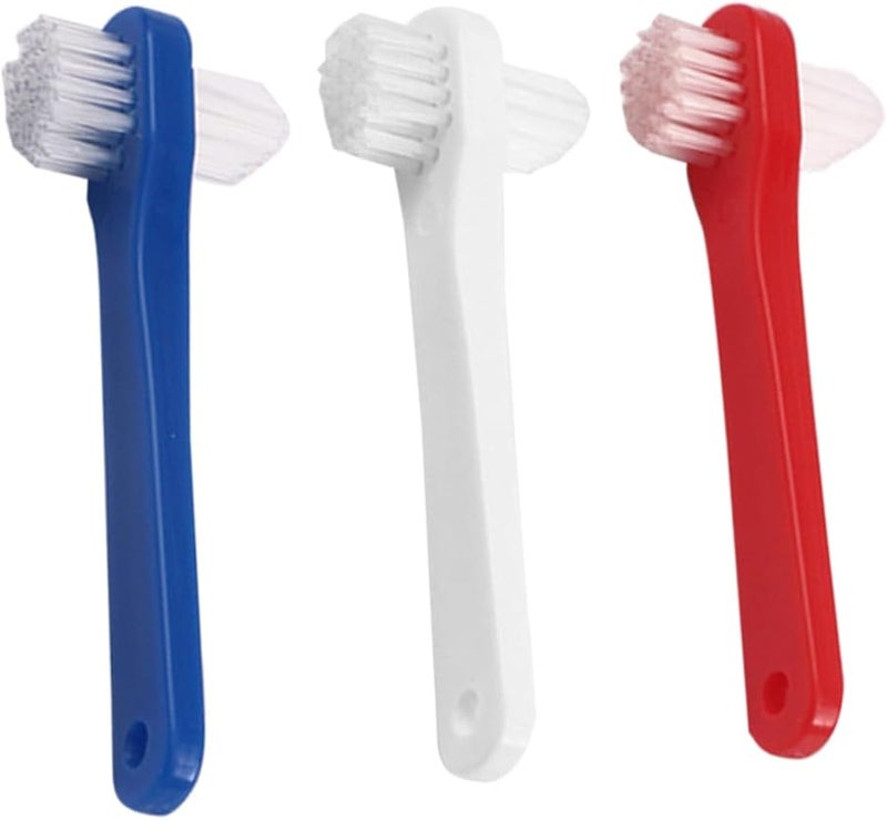 3Pcs Double Sided Denture Toothbrush Hard Bristles Ergonomic Grip For False Teeth White Red Blue - Image 2