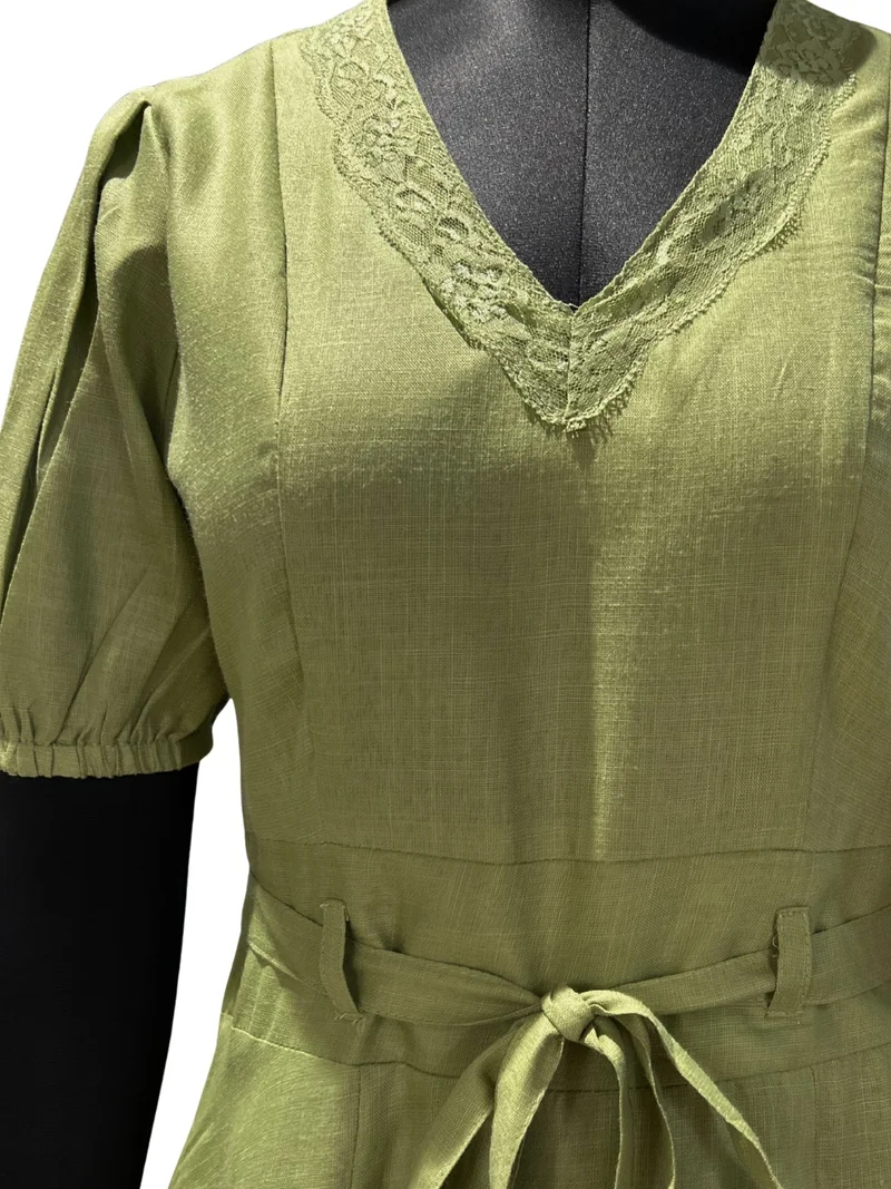 Outzidr  Green Green Lace-Trim Mini Dress With Puff Sleeves. for Women | Best Price UAE