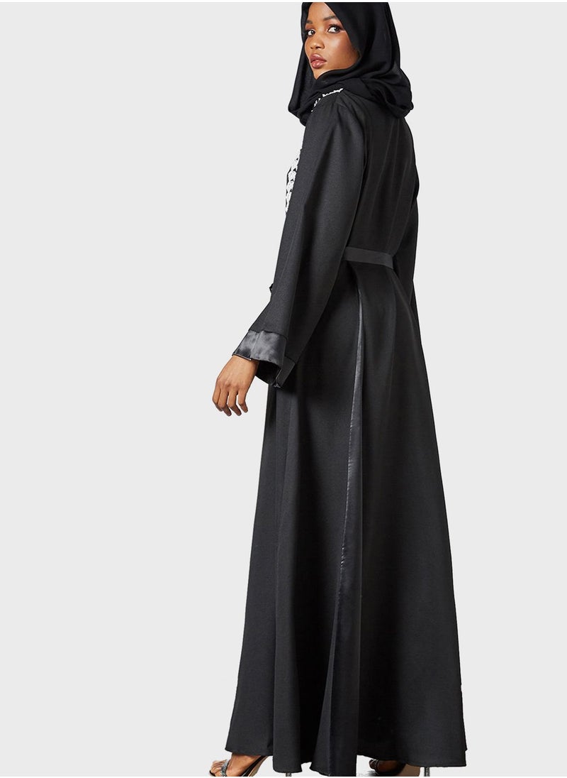 SIVVI for HANIYA - Lace Detail Belted Abaya - Image 1