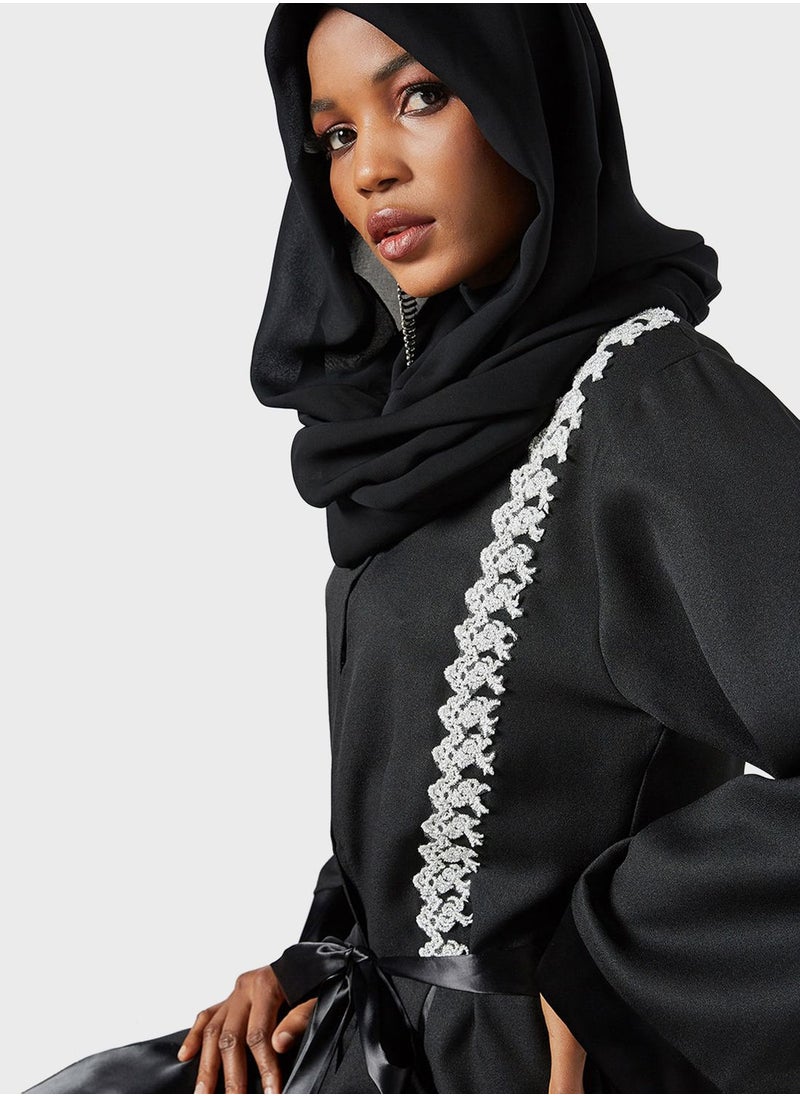 SIVVI for HANIYA - Lace Detail Belted Abaya - Image 1