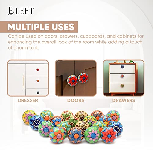 Eleet Assorted Ceramic Cabinet Knobs - Vintage Cabinet Cupboard Door & Drawer Pulls Chrome Hardware (Ceramic Knobs Set of 20, Multicolor) - Image 5