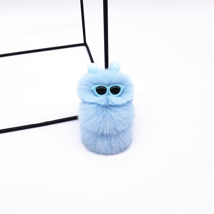 Cute Caterpillar Keychain Plush Charm Sky Blue