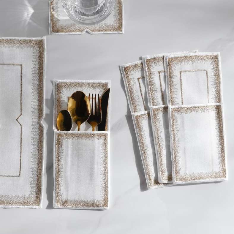 Pan Home Embroidered Cutlery Holder Set - Gold - Image 1