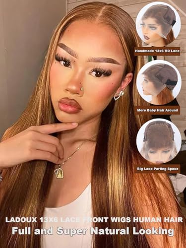 Ladoux Highlight Ombre Straight Human Hair 13x6 HD Transparent Full Lace Front Human Hair Wigs 20inch 180 Density Pre Plucked with Baby Hair P427 Color Glueless Human Hair Straight Honey Blonde Wig - Image 3