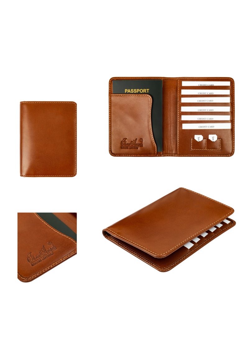 Three Angels Genuine Leather Passport Holder for Unisex 